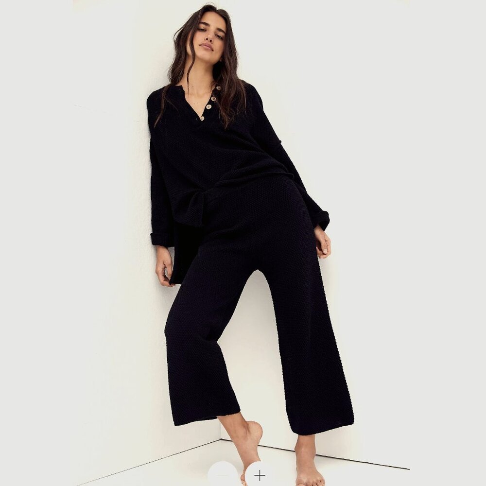 Free People - Hailee Sweater Set Top & Pants - Size XS - Black